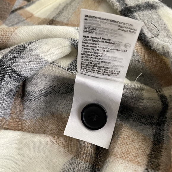NWT H M Cream Plaid Fleece Felted Button Front Relaxed Fit Overshirt Men Size S - Picture 6 of 9